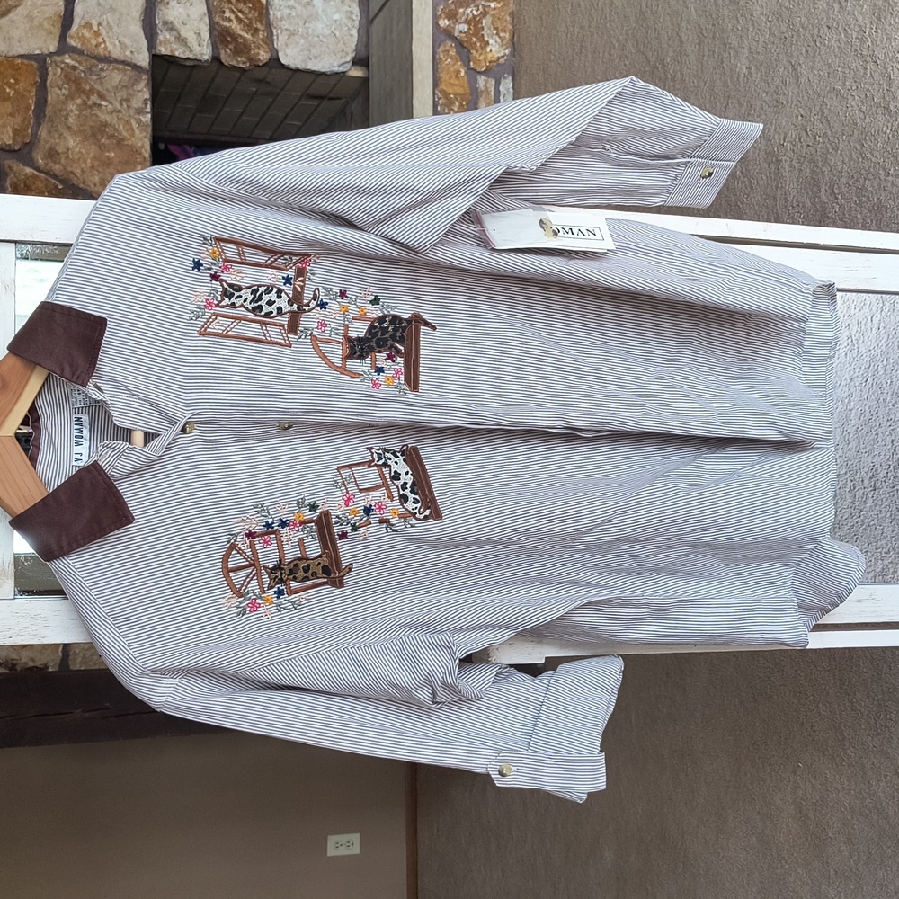 NWT Vintage Just For Women Cat Embroidered Button-Down Shirt – Size 18W